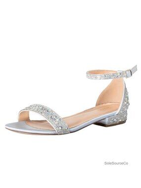 Wide Width Rhinestone Flat Sandals with Ankle Strap